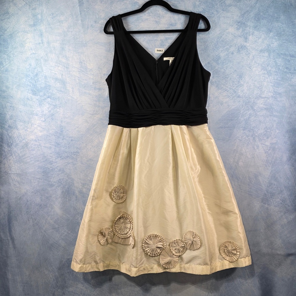 Max and Cleo Womens Black Champagne Rosette Taffeta Cocktail Dress Size 14